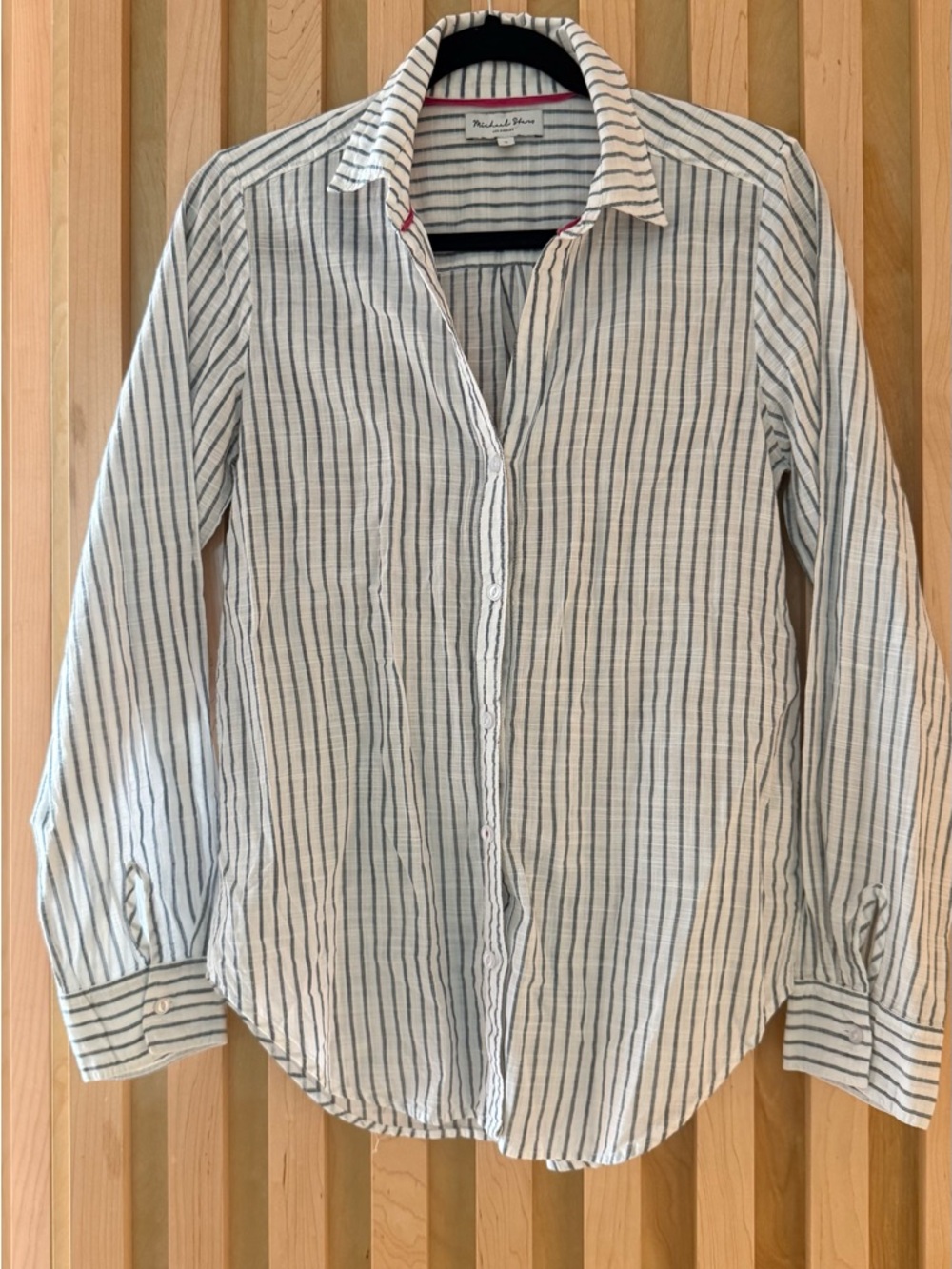 Michael Stars White Shirt with Navy Vertical Stripes